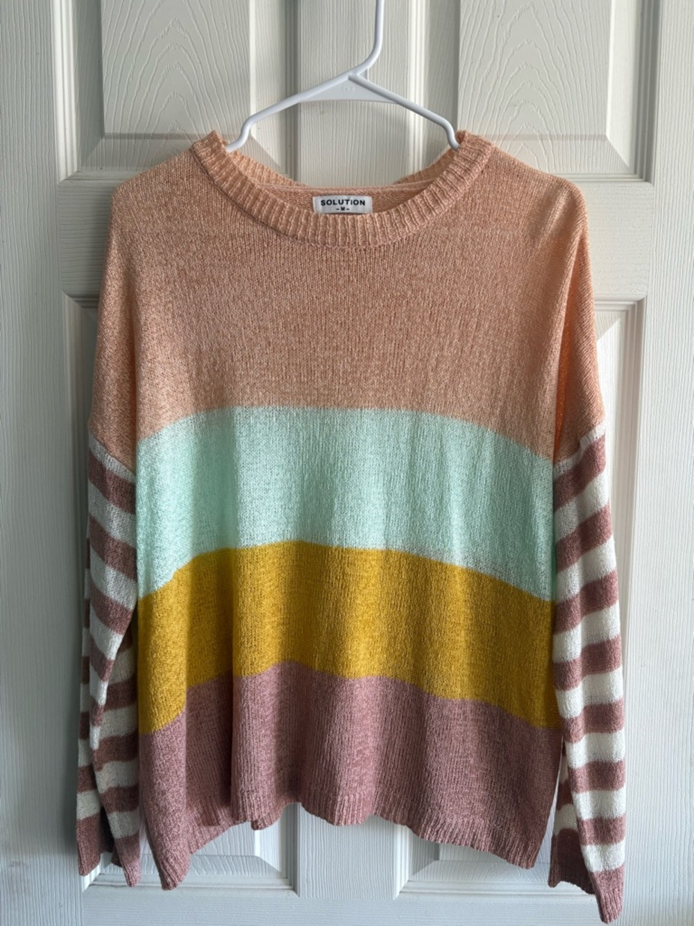 Solution striped colorblock crewneck sweater - Pink/Yellow/Green